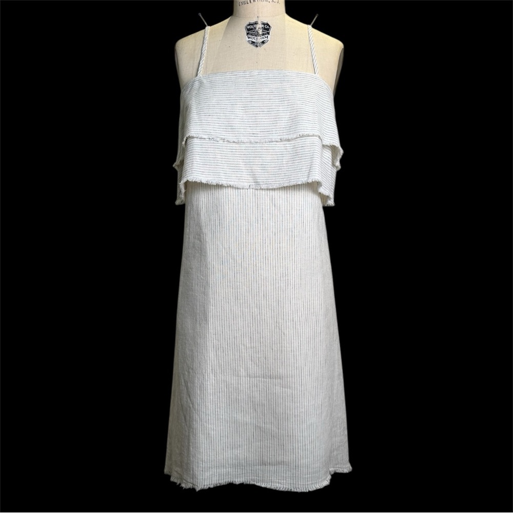 Zara White Striped Linen Cotton Midi Dress - Size M